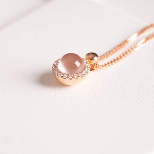 Collier quartz rose et brillants or rose – Image 2
