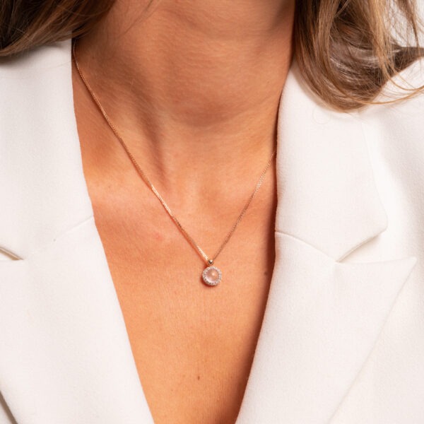 Collier quartz rose et brillants or rose – Image 3