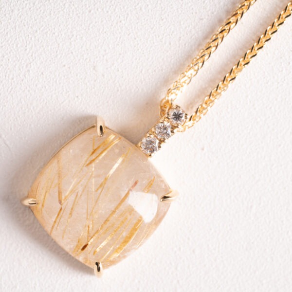 Collier quartz rutilé et brillants or jaune – Image 2